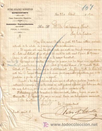 Cartas comerciales: SORIA. 1900. CARTA COMERCIAL DE REPRESENTANTE PEDRO NOLASCO SEBASTIAN.