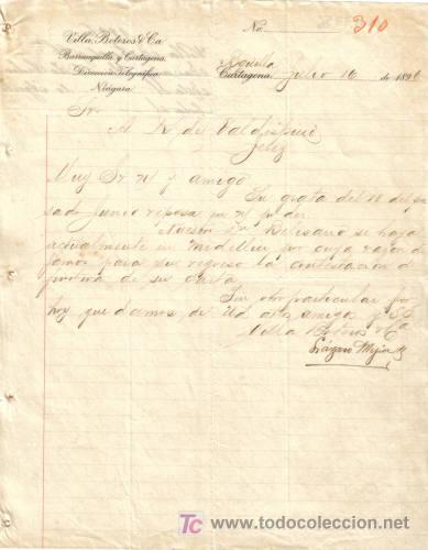Commercial Letters: CARTAGENA. 1896 CARTA COMERCIAL DE VILLA, BOTEROS Y C&ordm;.