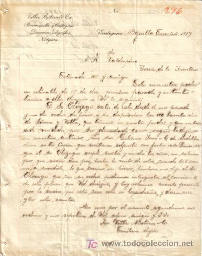 Commercial Letters: CARTAGENA. 1897. CARTA COMERCIAL DE VILLA, BOTEROS Y C&ordm;.