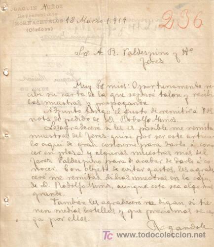 Gesch&auml;ftsbriefe: HORNACHUELOS ( CORDOBA). 1919. CARTA COMERCIAL DE JOAQUIN MU&Ntilde;OZ. REPRESENTANTE.
