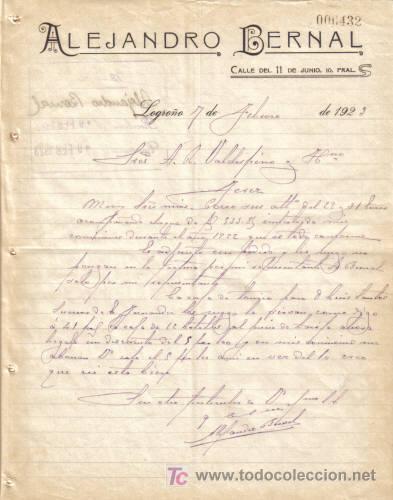 Cartas comerciales: LOGRO&Ntilde;O. 1923. CARTA COMERCIAL DE ALEJANDRO BERNAL. - Foto 1