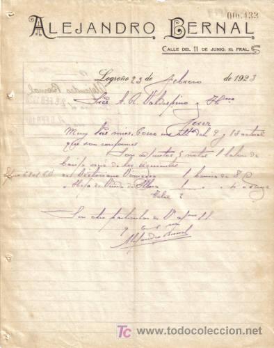 Cartas comerciales: LOGRO&Ntilde;O. 1923. CARTA COMERCIAL DE ALEJANDRO BERNAL. - Foto 1