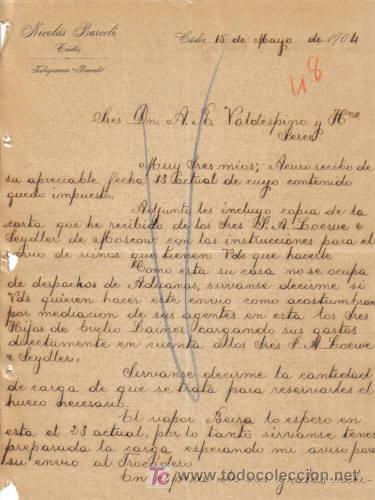 Cartas comerciales: CADIZ. 1904. CARTA COMERCIAL DE NICOLAS BARCELO. - Foto 1