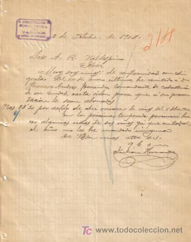 Gesch&auml;ftsbriefe: ALCALA DE HENARES ( MADRID). 1903. CARTA COMERCIAL DE ADMINISTRACION SUBALTERNA DE TABACOS.