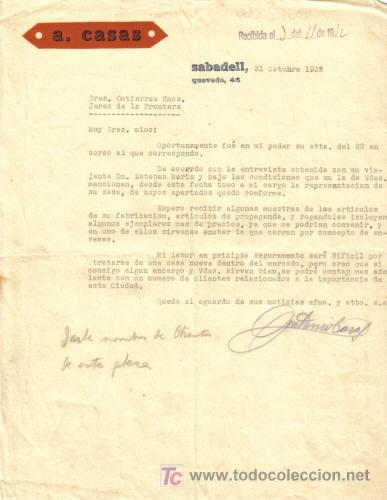 Cartas comerciales: SABADELL. 1932. CARTA COMERCIAL DE A. CASAS. - Foto 1