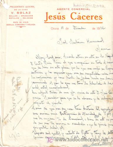 Lettere commerciali: OSUNA. 1932. CARTA COMERCIAL DE AGENTE COMERCIAL. JESUS CACERES.