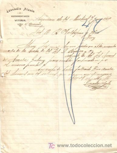 Lettere commerciali: VITORIA. 1905. CARTA COMERCIAL DE REPRESENTANTE. LEOCADIO ALZOIA.