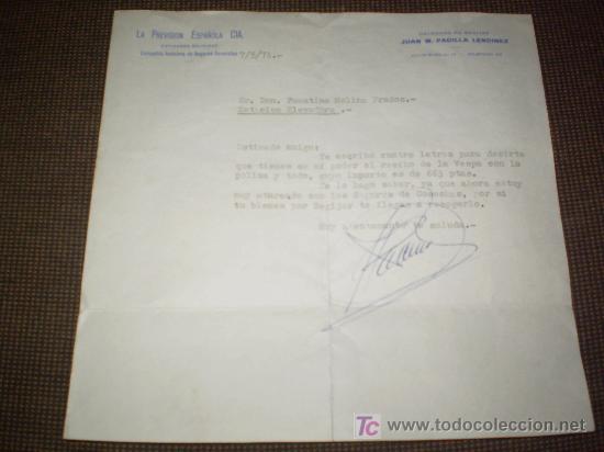 Gesch&auml;ftsbriefe: CARTA COMERCIAL DE LA PREVISION ESPA&Ntilde;OLA. NOTIFICACION POLIZA DE VESPA. 1971.