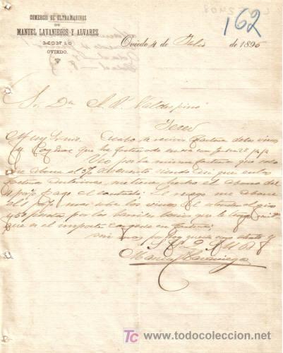Cartas comerciales: OVIEDO. 1895. CARTA COMERCIAL DE COMERCIO DE ULTRAMARINOS DE MANUEL LAVANIEGOS Y ALVAREZ.