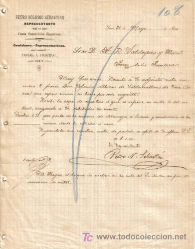 Cartas comerciales: SORIA. 1900. CARTA COMERCIAL DE REPRESENTANTE PEDRO NOLASCO SEBASTIAN.