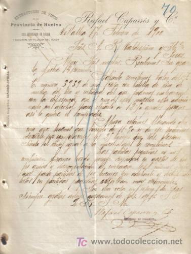 Cartas comerciais: VILLALBA. 1900. CARTA COMERCIAL DE EXTRACTORES DE VINOS DE LA PROVINCIA DE HUELVA.RAFAEL CAPARROS C&ordm;