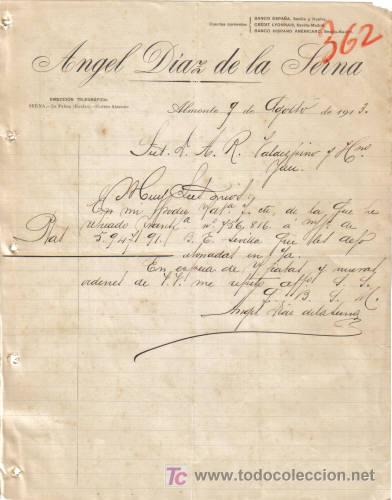 Gesch&auml;ftsbriefe: ALMONTE ( HUELVA). 1913. CARTA COMERCIAL DE ANGEL DIAZ DE LA SERNA.