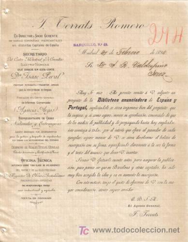 Lettere commerciali: MADRID. 1895. CARTA COMERCIAL DE T. TERRATS ROMERO.