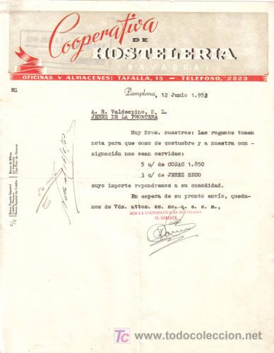 Gesch&auml;ftsbriefe: PAMPLONA. 1952. CARTA COMERCIAL DE COOPERATIVA DE HOSTELERIA.