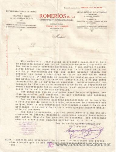 Lettere commerciali: MADRID. 1919. CIRCULAR DE COMISIONES Y REPRESENTACIONES. ROMERIOS. S. C.