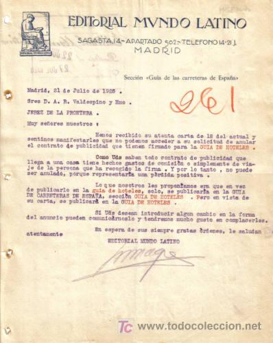 Lettere commerciali: MADRID. 1925. CARTA COMERCIAL DE EDITORIAL MUNDO LATINO.