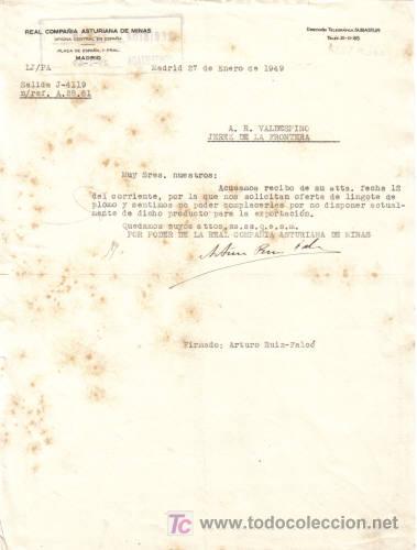 Lettere commerciali: MADRID. 1949. CARTA COMERCIAL DE REAL COMPA&Ntilde;IA ASTURIANA DE MINAS.