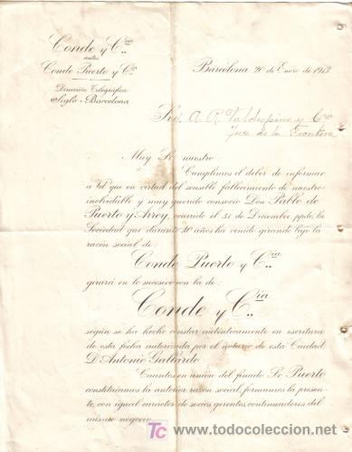 Cartas comerciales: BARCELONA. 1913. CARTA COMERCIAL DE CONDE PUERTO Y CIA.