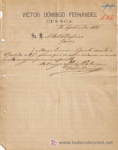 Cartas comerciales: CUENCA. 1893. CARTA COMERCIAL DE COMISION Y REPRESENTACION. VICTOR DOMINGO. - Foto 1