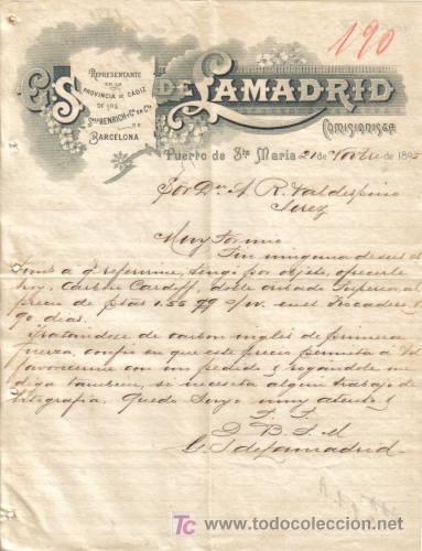 Cartas comerciales: PUERTO DE SANTA M&ordf; ( CADIZ) 1895. CARTA COMERCIAL DE SANCHEZ  SANCHEZ DE LAMADRID.