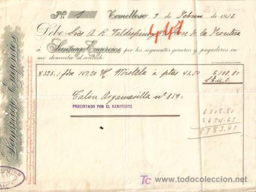 Commercial Letters: TOMELLOSO ( CIUDAD REAL). 1913. CARTA COMERCIAL DE SANTIAGO EUGERCIOS.