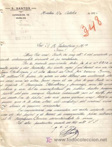 Lettres commerciales: HUELVA. 1926. CARTA COMERCIAL DE S. SANTOS.