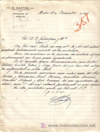 Gesch&auml;ftsbriefe: HUELVA. 1926. CARTA COMERCIAL DE S. SANTOS.