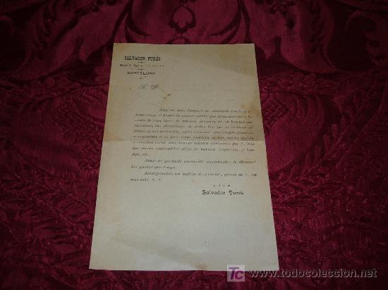 Gesch&auml;ftsbriefe: SALVADOR FURES  BARCELONA ,VENDEDOR DE TODA CLASE DE MUSICA