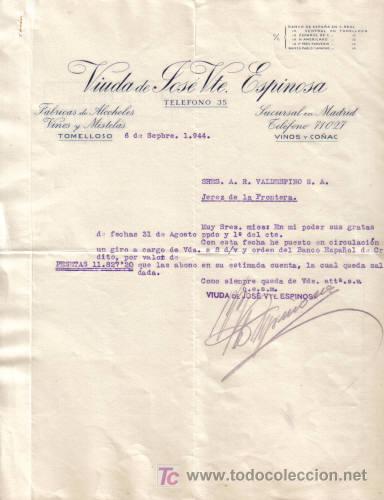 Commercial Letters: TOMELLOSO ( CIUDAD REAL). 1944. CARTA COMERCIAL DE VIUDA DE JOSE VTE. ESPINOSA.