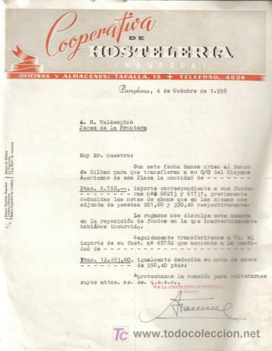 Lettere commerciali: PAMPLONA. 1958. CARTA COMERCIAL DE OFICINAS Y ALMACENES. COOPERATIVA DE HOSTELERIA.