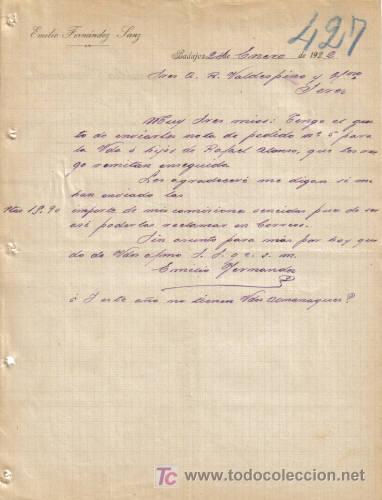 Gesch&auml;ftsbriefe: BADAJOZ. 1922. CARTA COMERCIAL DE EMILIO FERNANDEZ SANZ.