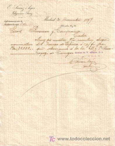 Cartas comerciales: MADRID. 1897. CARTA COMERCIAL DE E. SAINZ E HIJOS. - Foto 1