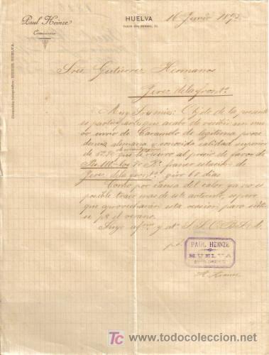 Cartas comerciales: HUELVA. 1895. CARTA COMERCIAL DE PAUL HEINZE.