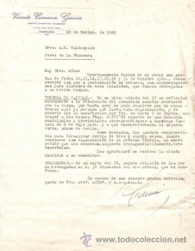 Lettere commerciali: PAMPLONA. 1949. CARTA COMERCIAL DE AGENTE COMERCIAL. VICENTE CIAURRIX GARCIA.