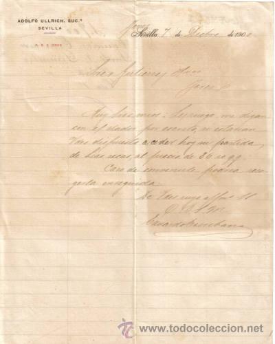 Cartas comerciales: SEVILLA. 1900. CARTA COMERCIAL DE ADOLFO ULLRICH. - Foto 1