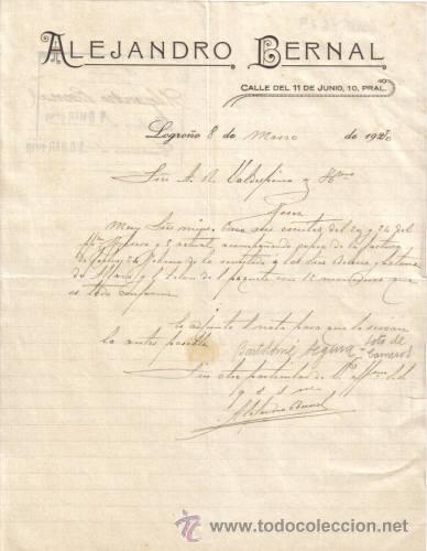 Cartas comerciales: LOGRO&Ntilde;O. 1930. CARTA COMERCIAL DE ALEJANDRO BERNAL. - Foto 1
