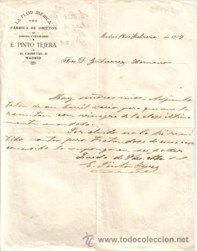 Gesch&auml;ftsbriefe: MADRID. 1917. CARTA COMERCIAL DE LA FLOR IBERICA. FABRICA DE OBJETOS.