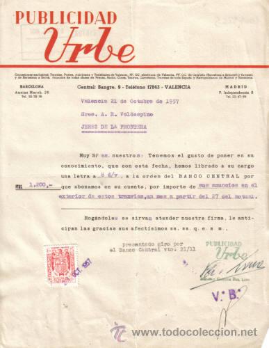 Cartas comerciales: VALENCIA. 1957. CARTA COMERCIAL DE PUBLICIDAD URBE.