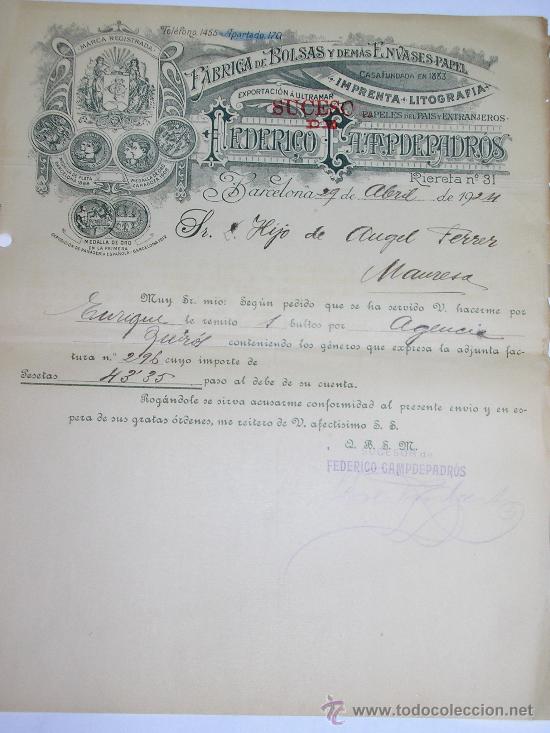 Cartas comerciales: FEDERICO CAMPDEPADROS - -BARCELONA 1924 - Foto 1