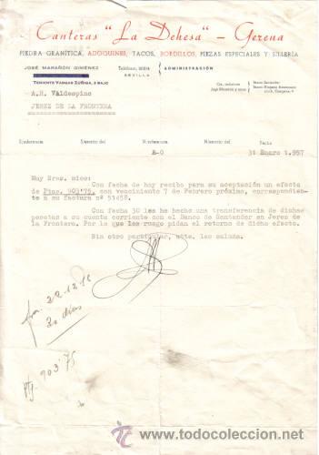 Cartas comerciais: SEVILLA. 1957. CARTA COMERCIAL DE CANTERAS. LA DEHESA - GERENA.