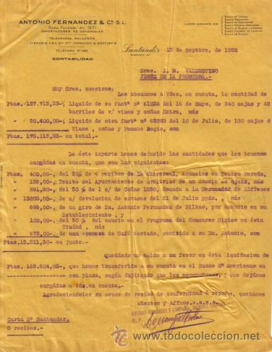 Lettres commerciales: SANTANDER. 1958. CARTA COMERCIAL DE IMPORTADORES DE COLONIALES. ANTONIO FERNANDEZ & CIA.