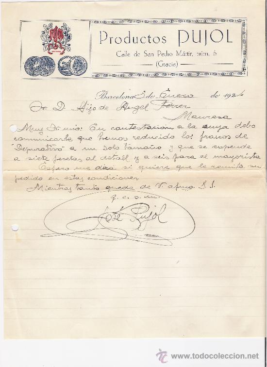 Cartas comerciales: PRODUCTOS PUJOL           *BARCELONA 1924 * - Foto 1
