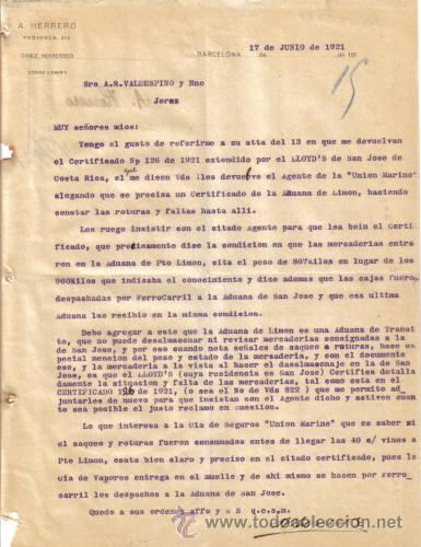 Cartas comerciais: BARCELONA. 1921. CARTA COMERCIAL DE A. HERRERO.