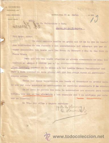 Cartas comerciais: BARCELONA. 1921. CARTA COMERCIAL DE A. HERRERO.