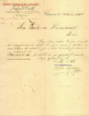 Lettres commerciales: CARTA COMERCIAL DE FEDERICO CALLE.VALDEPE&Ntilde;AS
