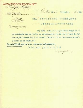 Cartas comerciales: CARTA COMERCIAL DE F. UGALDE.BILBAO - Foto 1
