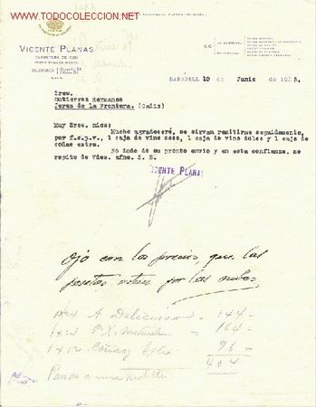 Cartas comerciales: CARTA COMERCIAL DE VICENTE PLANAS .sabadell - Foto 1