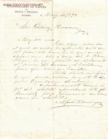 Cartas comerciales: CARTA COMERCIAL DE VIGECONSULADO DE ESPA&Ntilde;A EN MERIDA Y PROGRESO.MERIDA.YUCATAN - Foto 1