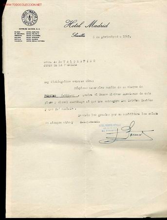 Cartas comerciales: CARTA COMERCIAL DEL HOTEL MADRID DE SEVILLA - Foto 1