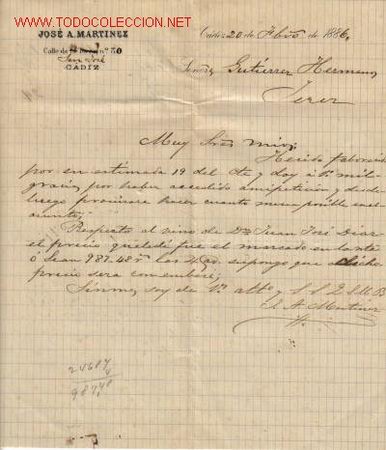 Cartas comerciales: CARTA COMERCIAL DE JOSE A. MARTINEZ.CADIZ - Foto 1